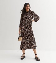 New Look Brown Zebra Print High Neck Midi Dress